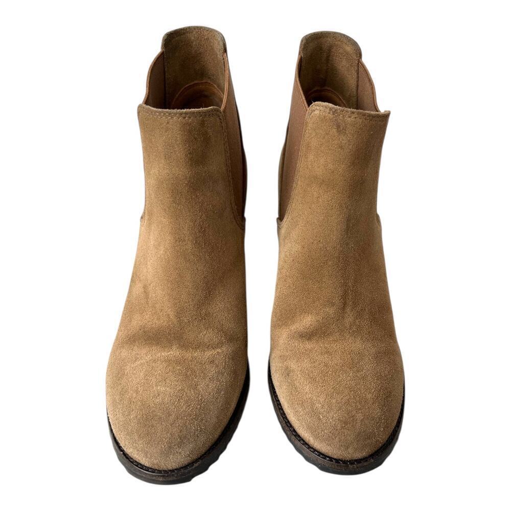 TRASK Tatum Wedge Bootie Suede Wedge Ankle Boots in Tan Size 8M
